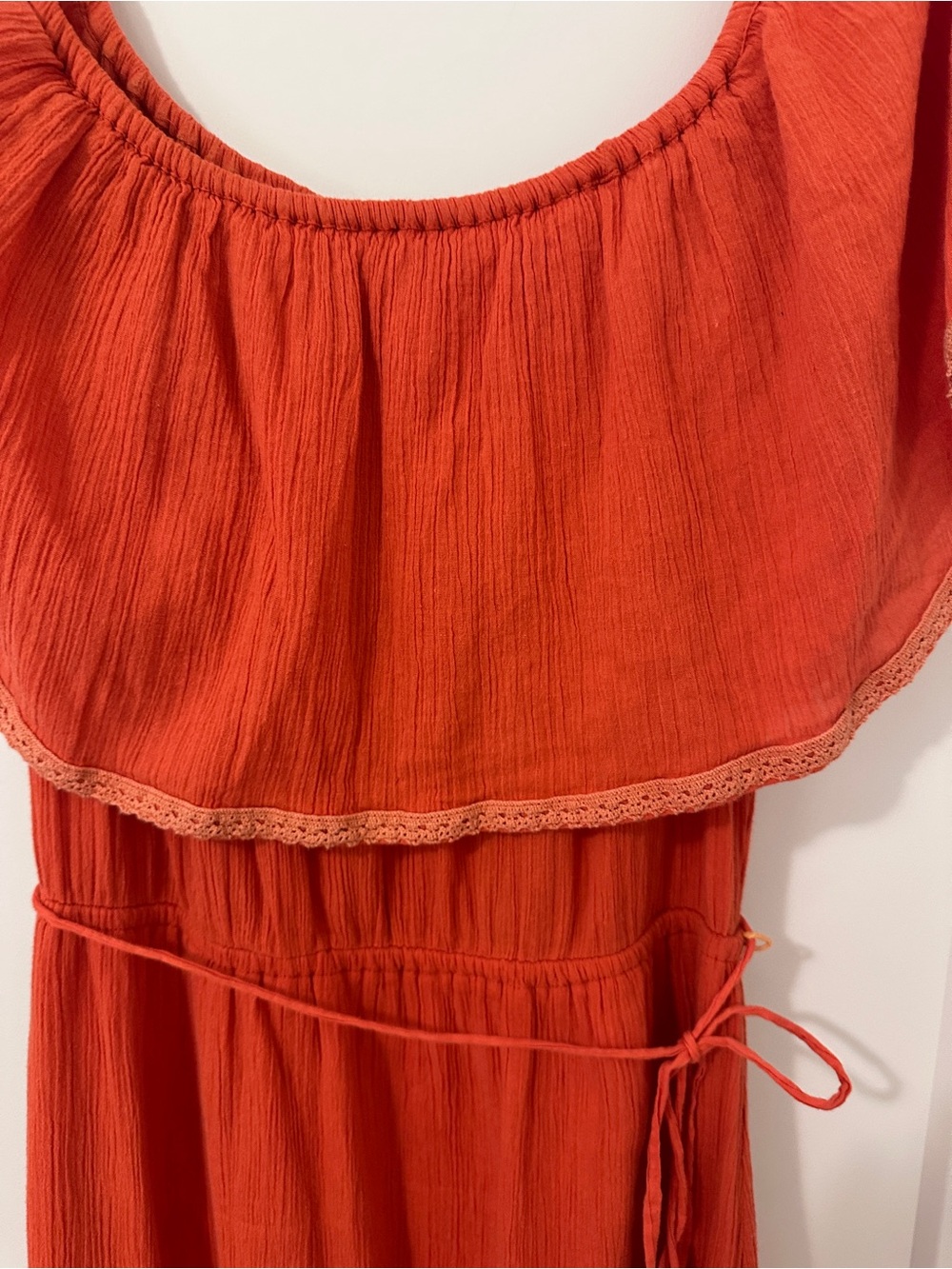 Billabong Red-Orange Off-Shoulder Midi Dress Boho Size Small Women’s - Picture 4 of 13